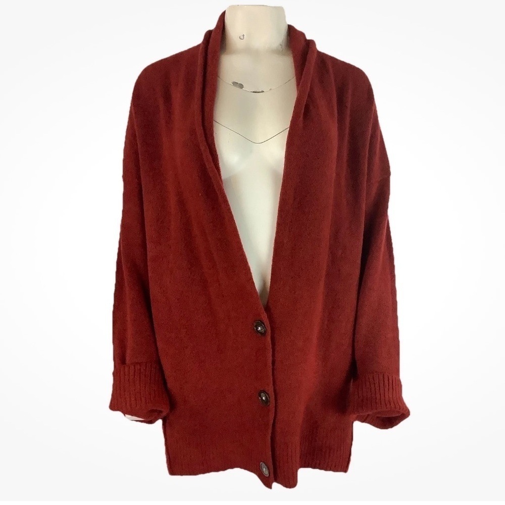 NWT Free People Sz S Eucalyptus Oversized Soft Feel Cardigan In Brick Red